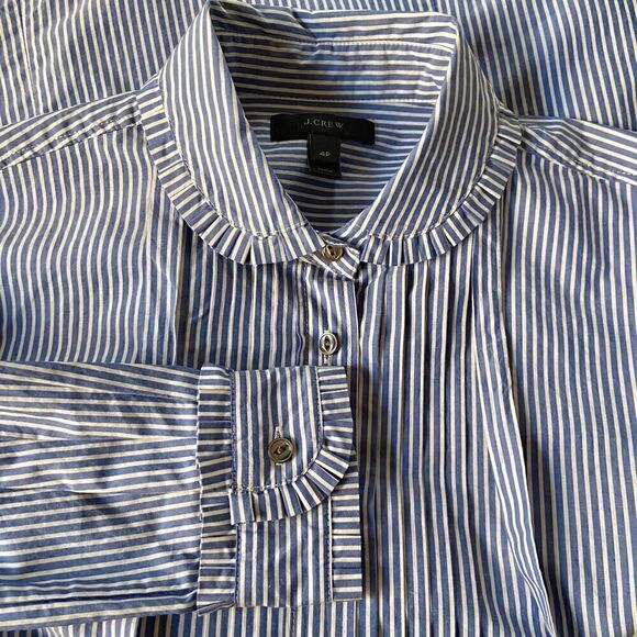 J. Crew Striped Ruffle Tuxedo Neck Tie Blouse 4P - Picture 8 of 11